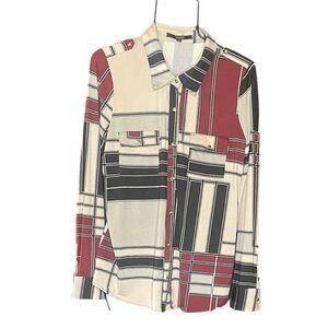 Maxsport Snap Button Down Geometric Print Shirt - Red, Black, White